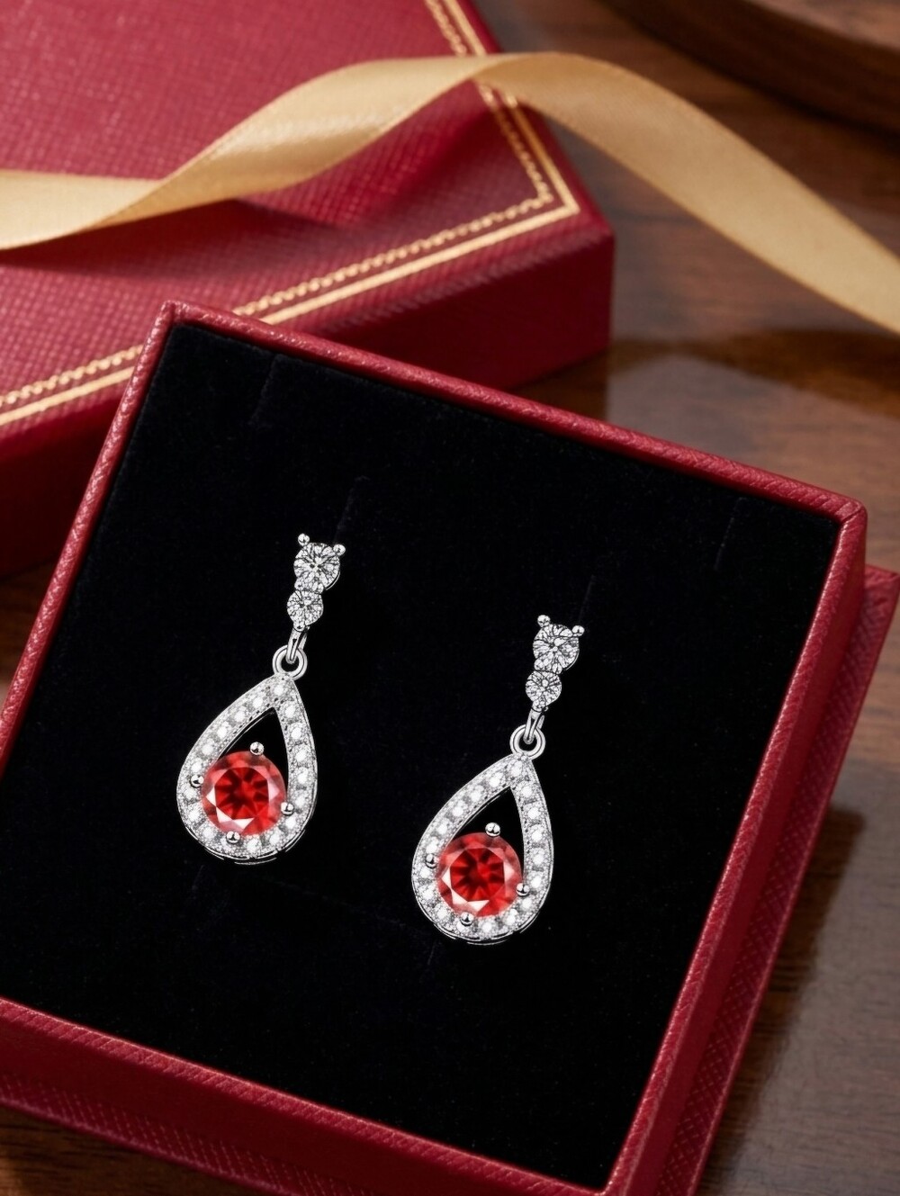 Moissanite Red Teardrop Earrings